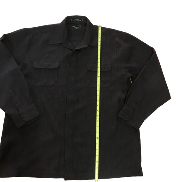 Alfred Sung Men's Black Long-Sleeve Hidden Button-Up Shirt L/G 100% Polyester - Picture 5 of 9